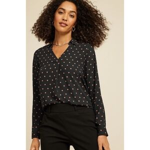 Maurices Atwood Pleated Polka Dot Blouse Black & Tan Size XXL